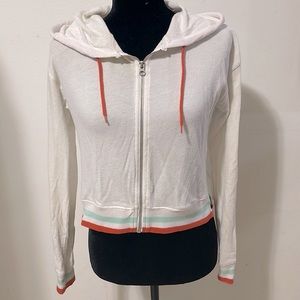 LIVE LOVE DREAM | Women’s Striped Hem and Cuffs Crop Zip Up Hoodie Size XS